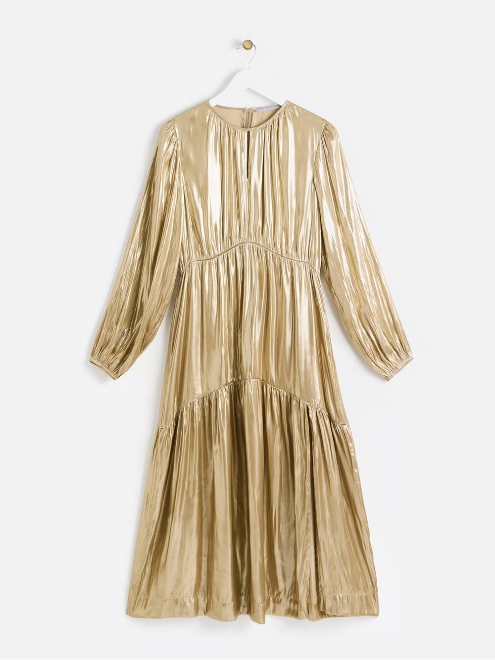 OLIVER BONAS Metallic Gold Lamé Maxi Dress w/ Long Sleeves